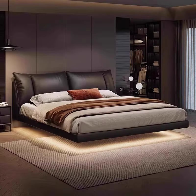 Modern Luxury Levitation Genuine Leather Flolating Double Bed