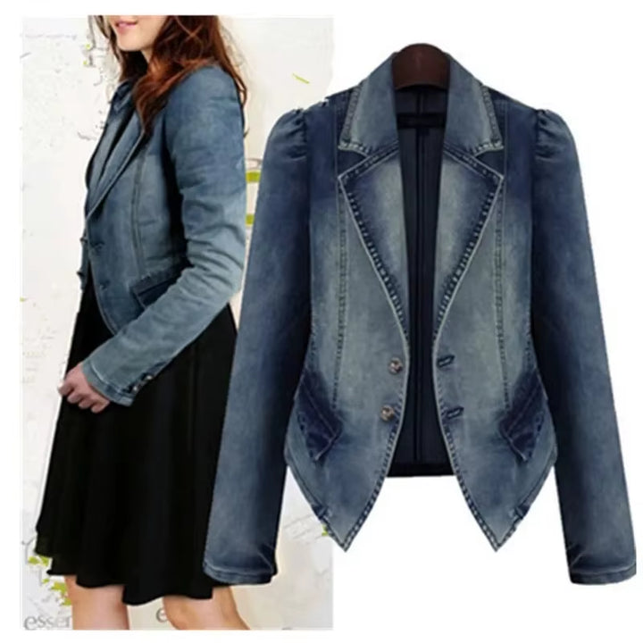 Spring Autumn Denim Blazer Women 2024New Long-Sleeved Single-Breasted Vintage Short Jeans Jacket Female Slim Coat Outerwear Lady