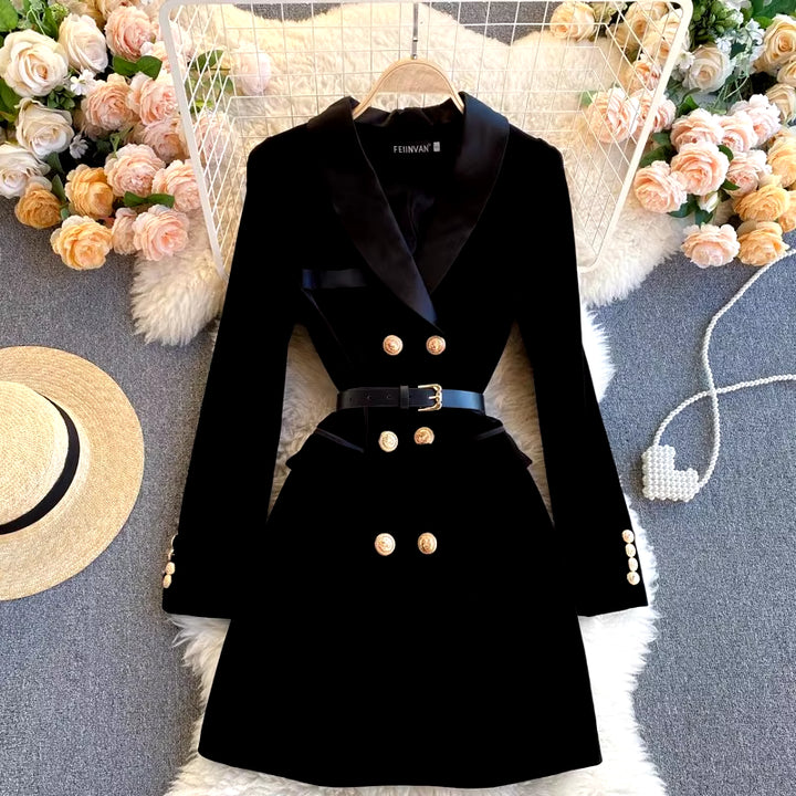 Elite Office Work OL Black Jacket Coat Autumn Winter Luxury Velvet Women Blazer