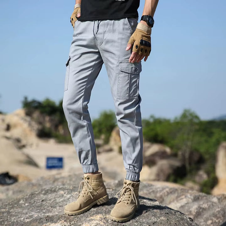 Drawstring Spring Autumn Men'S Clothing Solid Color Elastic High Waisted Pockets Casual Retro Bloomers Trousers Cargo Pants