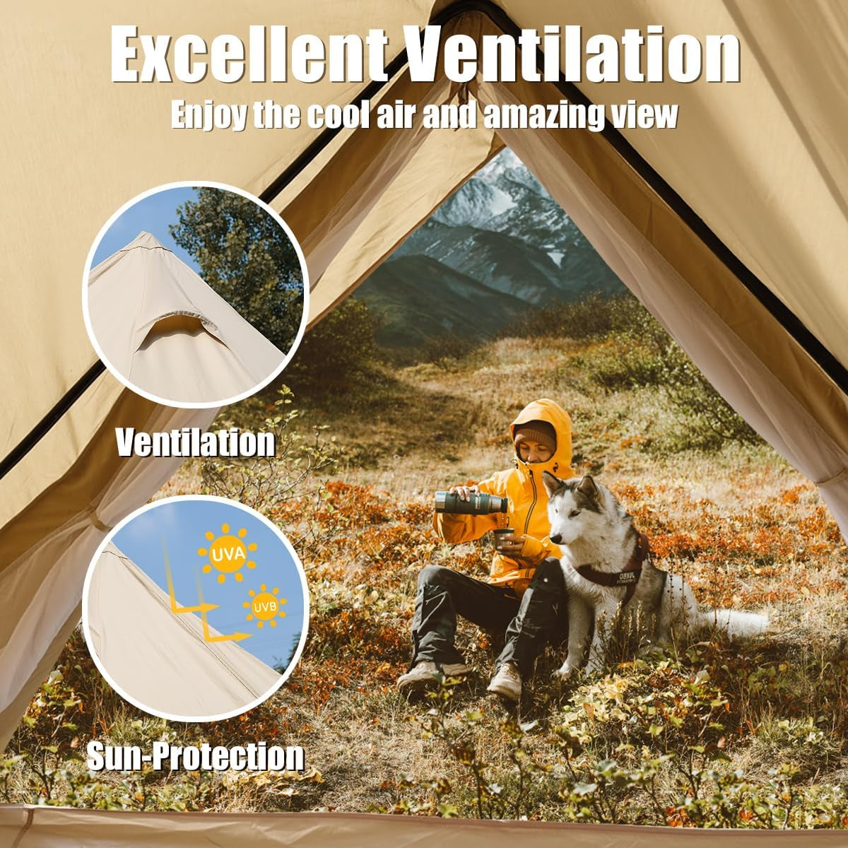 Canvas Bell Tent Yurt Tent 4 Seasons for Camping 100% Cotton Glamping Tents with Stove Jack, Family Camping Outdoor Hunting Party