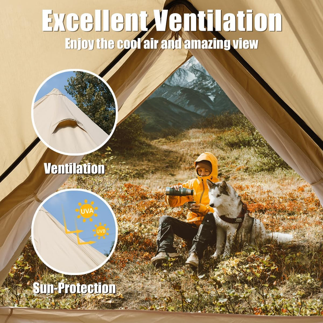 Canvas Bell Tent Yurt Tent 4 Seasons for Camping 100% Cotton Glamping Tents with Stove Jack, Family Camping Outdoor Hunting Party