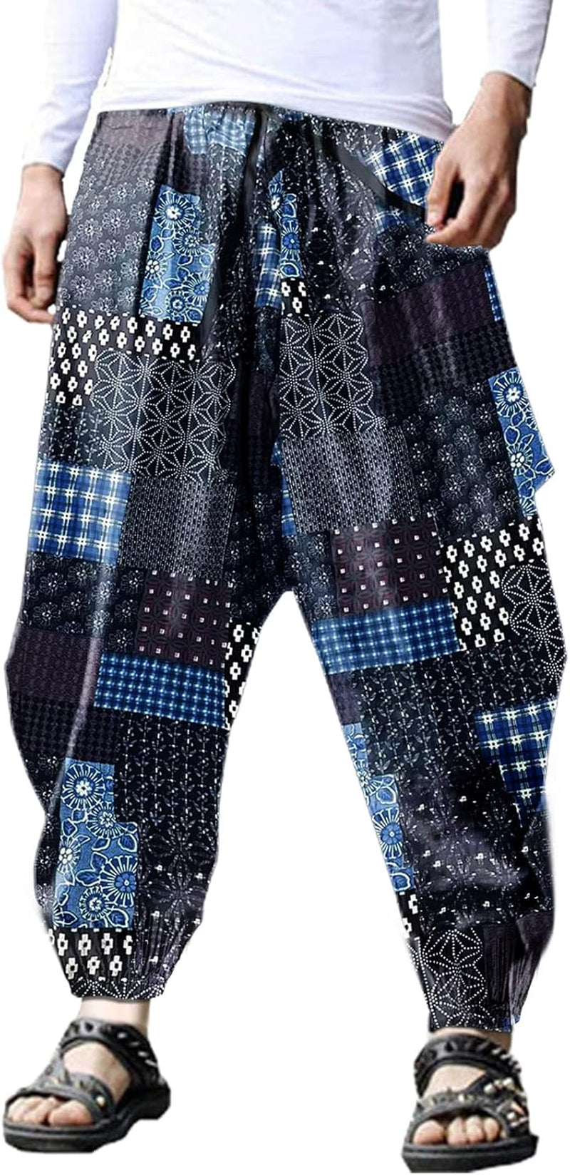 Mens Casual Pants Loose Stretchy Waist Trousers