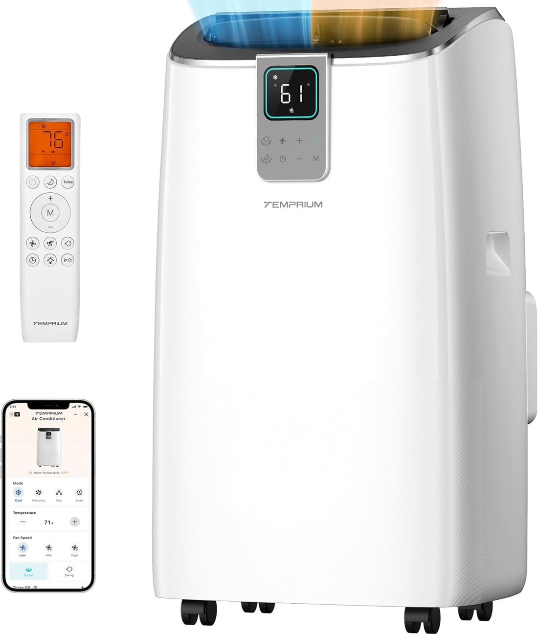 10,000 BTU Portable Air Conditioner, Smart AC Unit for Rooms up to 450 Sq.Ft, 3-In-1 with Cool, Dry & Fan Modes, App/Voice/Remote Control, 24H Timer, 50Db Quiet Operation, Self-Evaporating