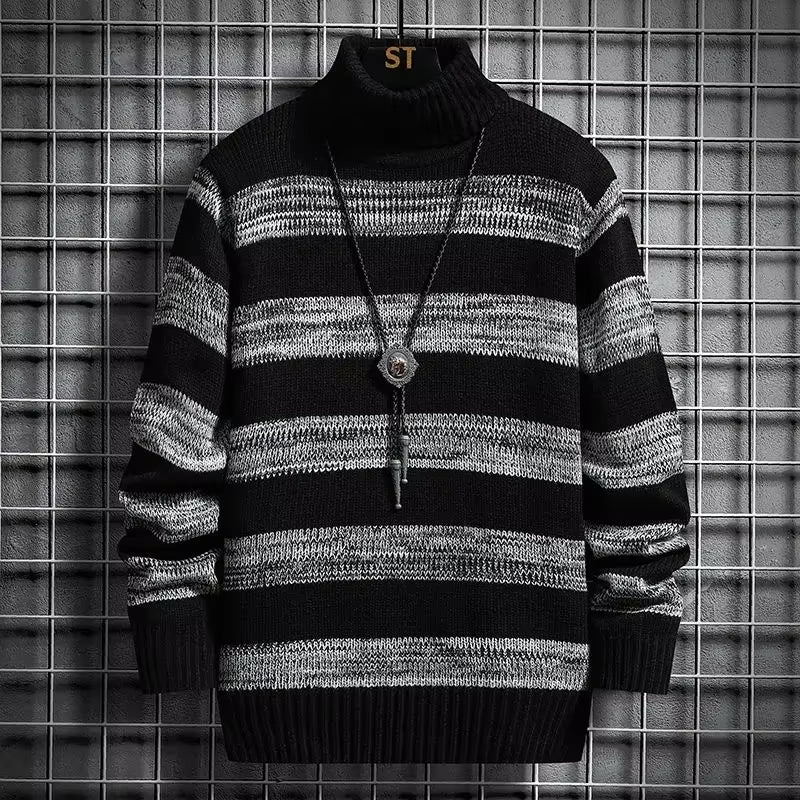 Pullover Man High Collar Striped Knitwear New in Knitted Sweaters for Men Turtleneck Streetwear Korean Reviews Clothes Style Y2K