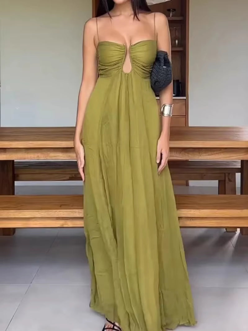 Elegant Solid Female Holiday Party Dress, Women Summer Sleeveless Hollow Out Casual Maxi Dress, Sexy Backless Ladies Dress 2025