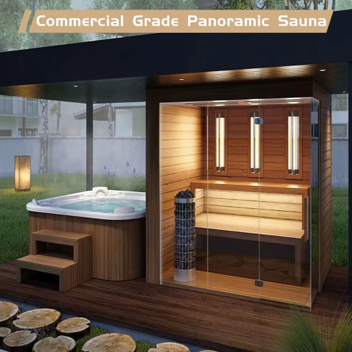 Outdoor Square Sauna Room 8-12 Person Use Large Wooden Sauna for Resort Dry Steam Sauna