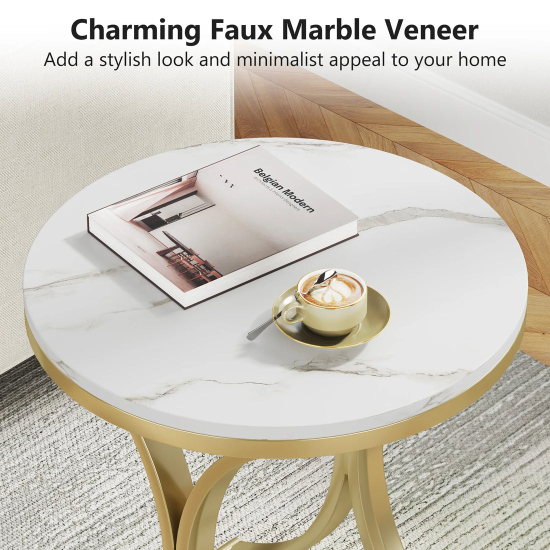 White Gold Side round End Table Modern Small Coffee Table