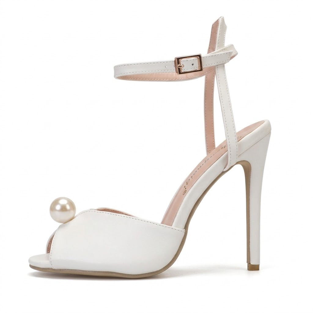 Luxury Women's Pearl Rhinestone Bridal Heels – Peep Toe Ankle Strap Wedding Sandals