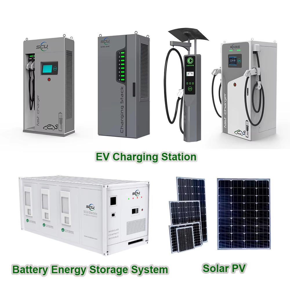 SCU OEM ODM Floor-Mounted EV DC Fast Charger New Energy Commercial Electric Car Charging Equipment with Energy Storage System
