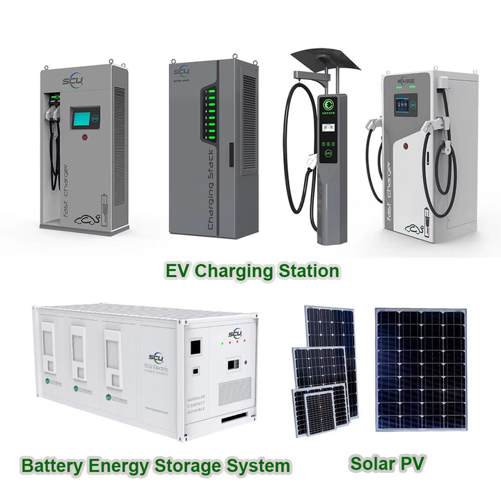 SCU OEM ODM Floor-Mounted EV DC Fast Charger New Energy Commercial Electric Car Charging Equipment with Energy Storage System