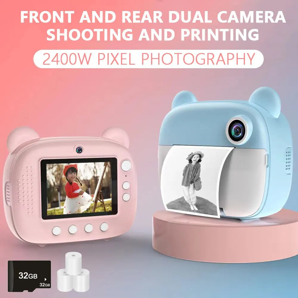 New Children Digital Camera Instant Print for Kids Thermal Print Camera Instant Photo Printing Camera Video Toys+32G Memory Card