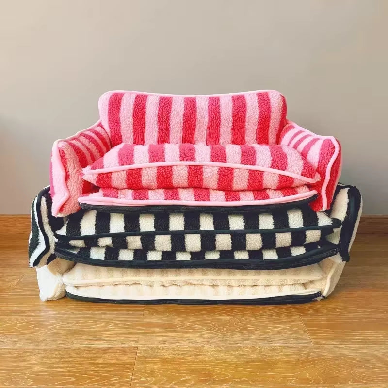 Modern luxe Pet Soft Sofa Striped Washable for Small Dogs & Cats