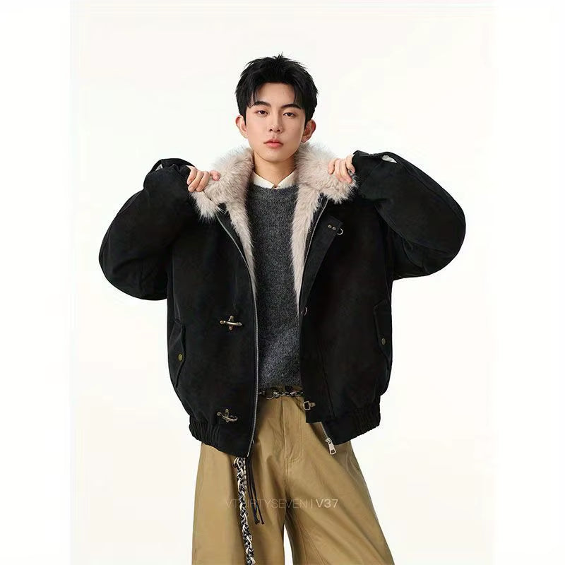 Mens Leather Streetwear Stylish Fur Jacket