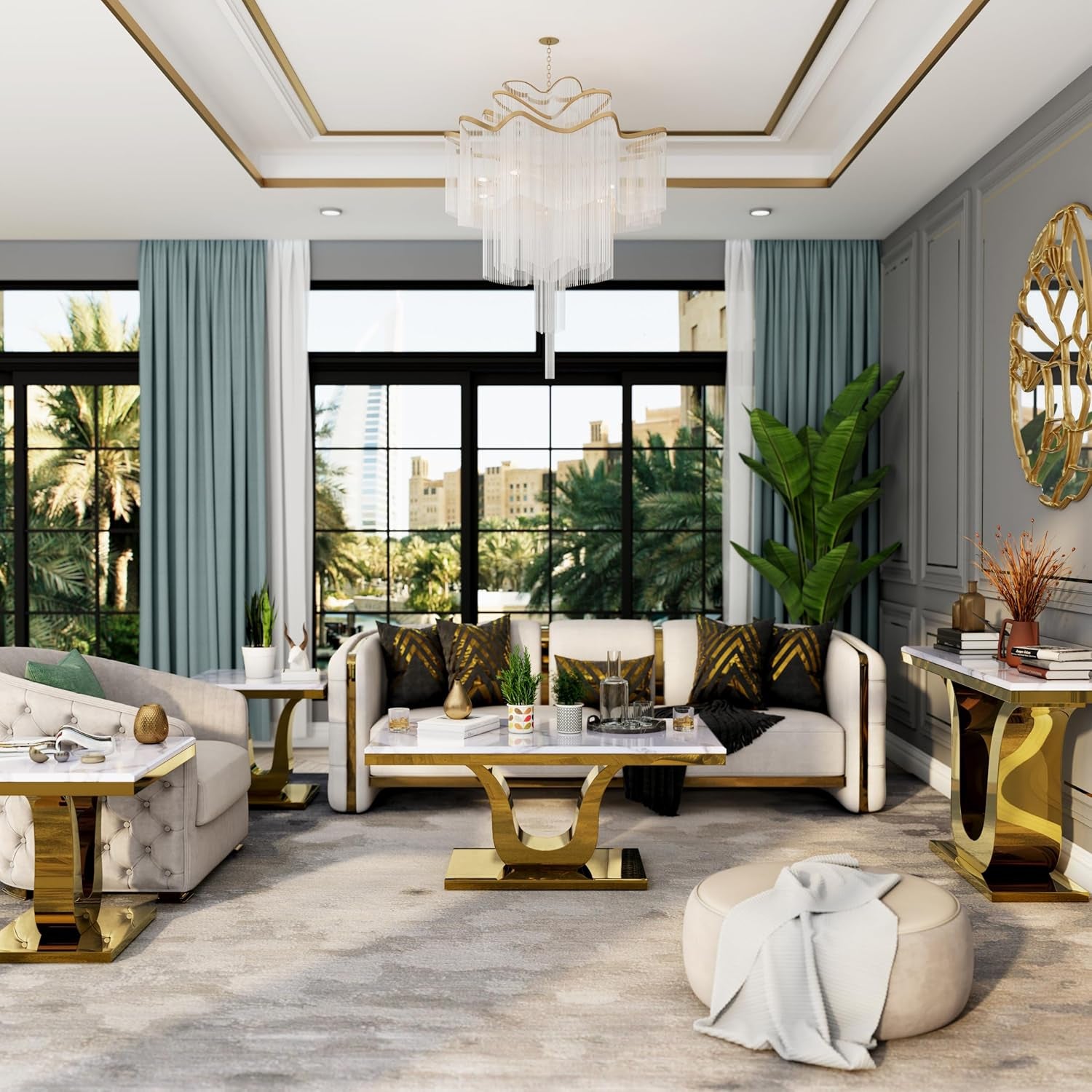 Elite Gold Console Living Room Sofa Table, 50" Rectangle Designed 