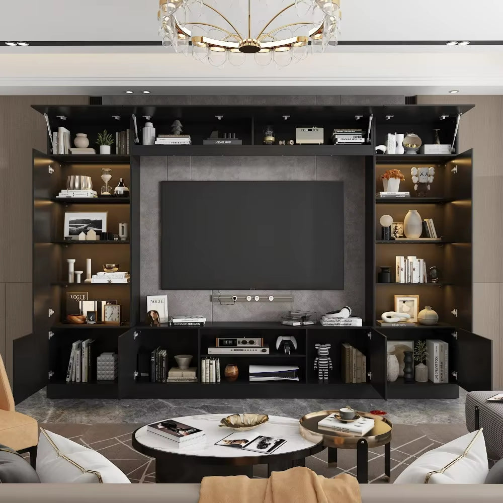  Modern 4-Piece TV Stand Media Console Table with Bookshelves, Lights