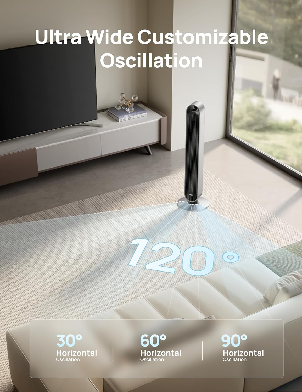 Tower Fan for Bedroom, 42 Inch 120° Oscillating Fan, 25Db Quiet DC Motor, 28Ft/S Velocity Bladeless Standing Fan with 12 Speeds, 4 Modes, 12H Timer Cooling Fans for Home, Living Room, Pilot Max S