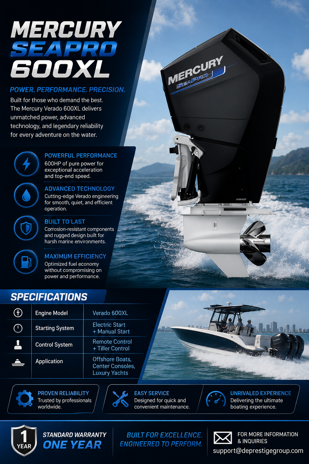 Neuer Mercury 600PS Außenbordmotor Verado 600XL