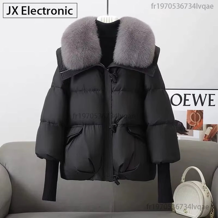 2024 Winter Women'S Warm Coat New Thicken Fur Collar Jacket Short down Cotton Loose Outwear Solid Casual Female Parkas Coats