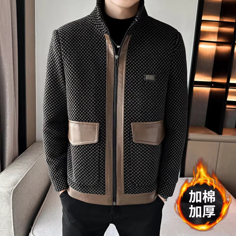 New Autumn/Winter Luxury Stylish Men's Chenille Plus Cotton Thickened and Warm Middle Aged Fashion Business Jacket