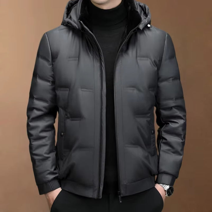 New Genuine Leather down Jacket Men Winter Short Hooded Puffer Jacket Men Waterproof Hooded down Coat Men Real