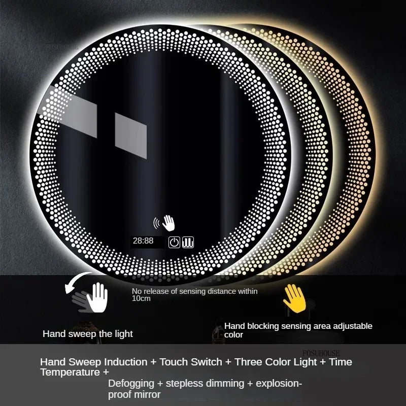 Modern multi colour Adjustable Smart Bathroom Mirror Wall Mounted Defogging Decorative Mirror