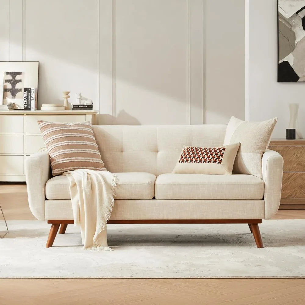 65.2" W Loveseat Sofa, Mid Century Modern Decor Love Seat Couches for Living Room, Button Tufted Upholstered Furniture, Solid &