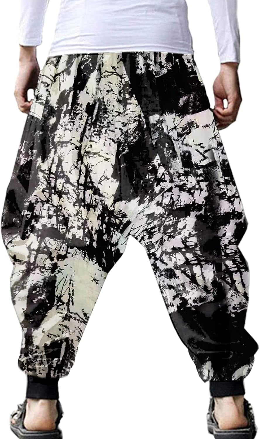 Mens Casual Pants Loose Stretchy Waist Trousers