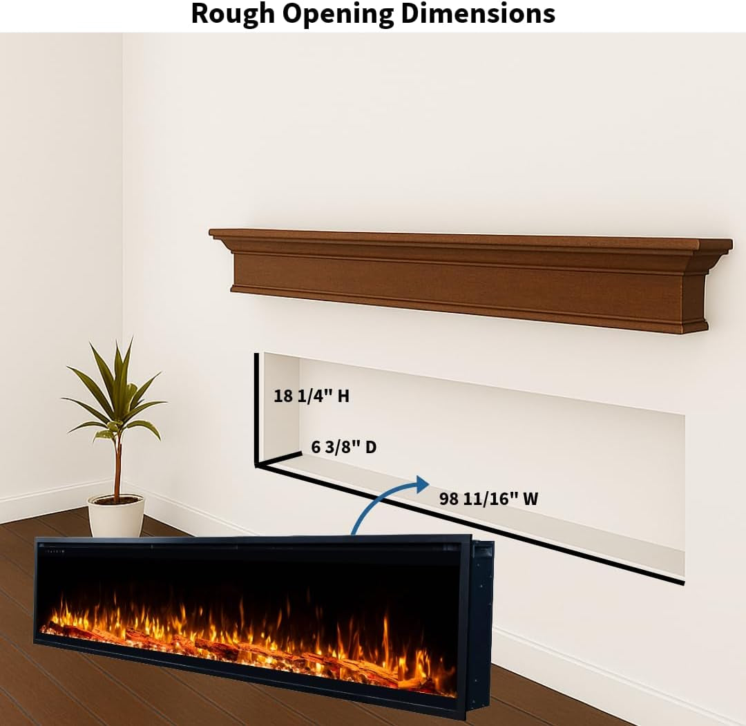Smart Elite Pro 100" Smart Electric Fireplace 6 Realistic Flame 1500W Heater
