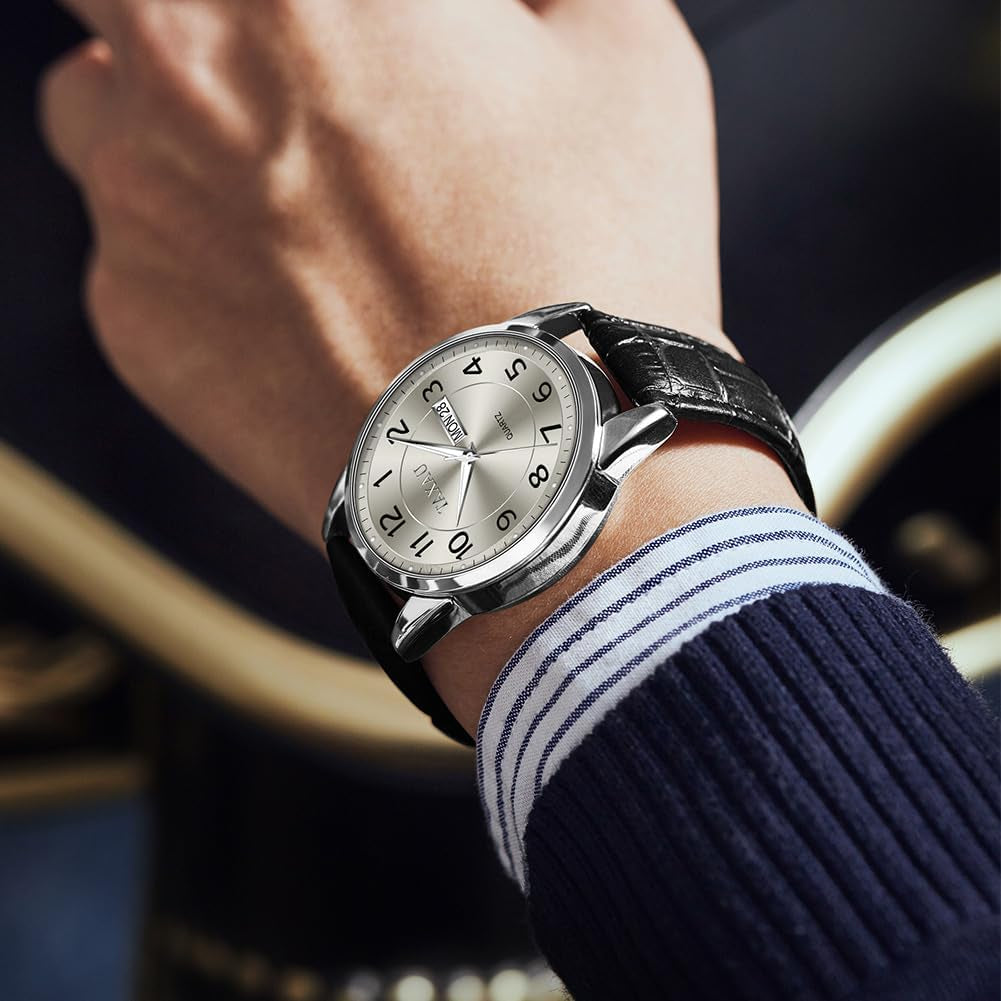 Watches for Men Luxury Analog Waterproof Classic Leather Large Face Simple Easy Read Quartz Minimalist Dress Day Date Quartz Mens Watches