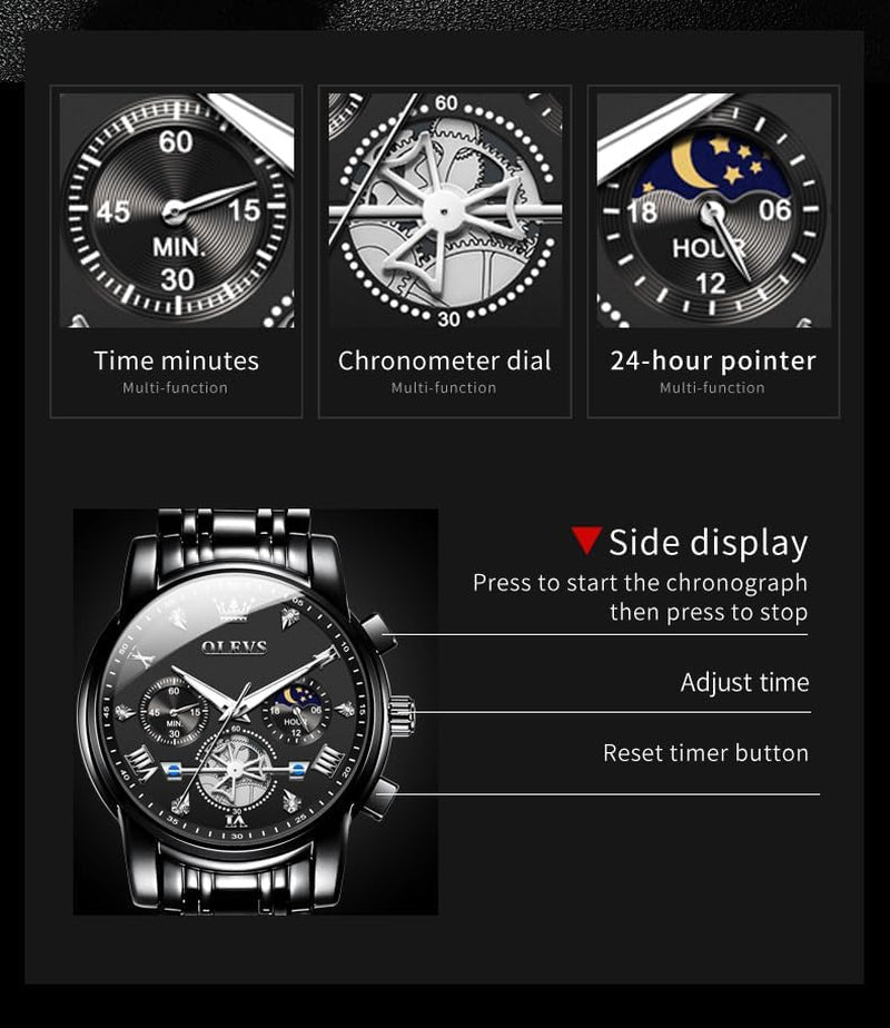 Mens Large Display Stainless Steel Watch