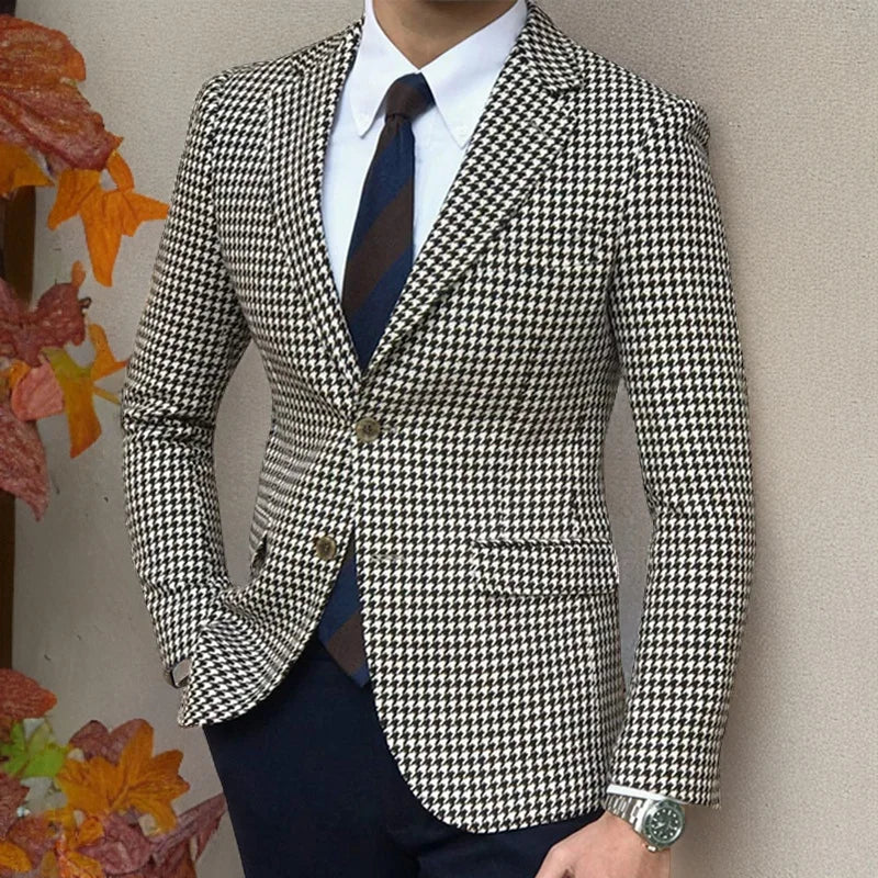 New Mens Plaid Blazer Casual Formal Blazer Jacket