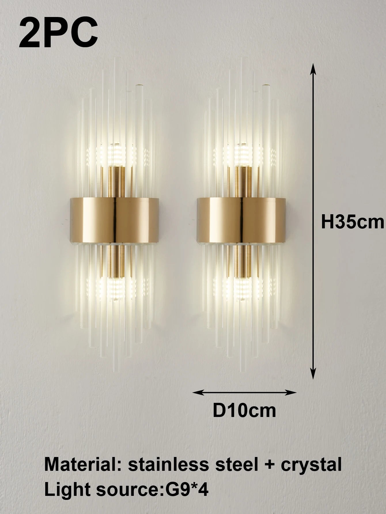 New Gold/Black Stainless Steel Crystal Wall Home Decor Lighting