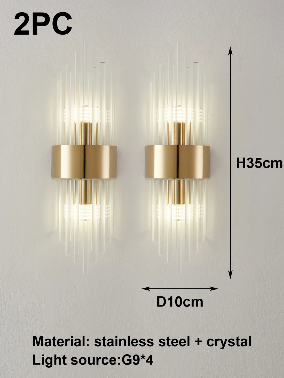 New Gold/Black Stainless Steel Crystal Wall Home Decor Lighting