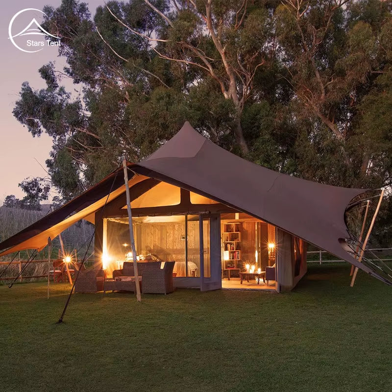 2 Person Grade 9 Windproof African Safari Tent Lodge Luxury Canvas Kenya House for Living in Rainforest