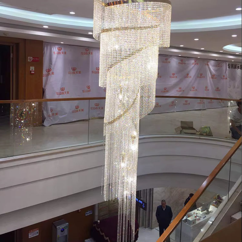 Custom Project Decorative Long Hotel Light Villa Modern Luxury Led Ceiling Crystal Staircase Chandelier