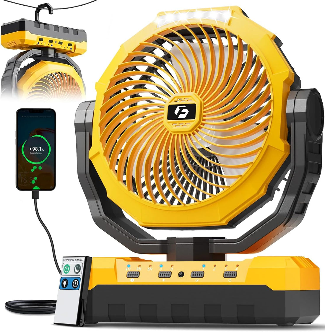 3-In-1 Camping Fan - Portable Fans Rechargeable - 24000Mah Battery Powered Fan with Light & Remote for Indoor, Outdoor, Tent, Travel, Fishing, Jobsite, Gifts for Men Dad Him - Green