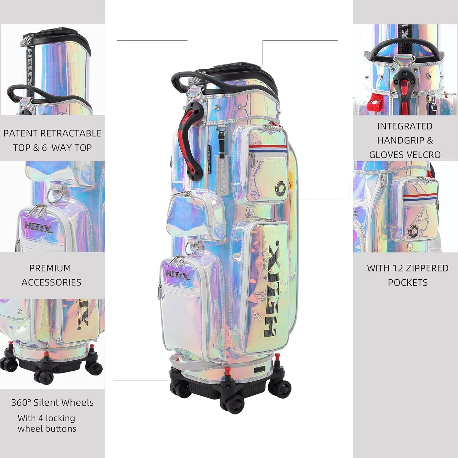 Vintage Waterproof Retractable Golf Bags with Wheels and 12 Capacity Pockets