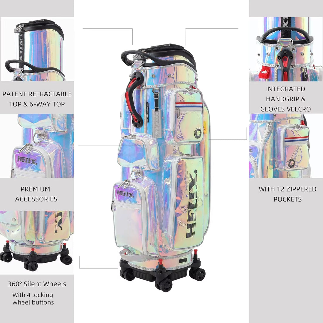 Vintage Waterproof Retractable Golf Bags with Wheels and 12 Capacity Pockets