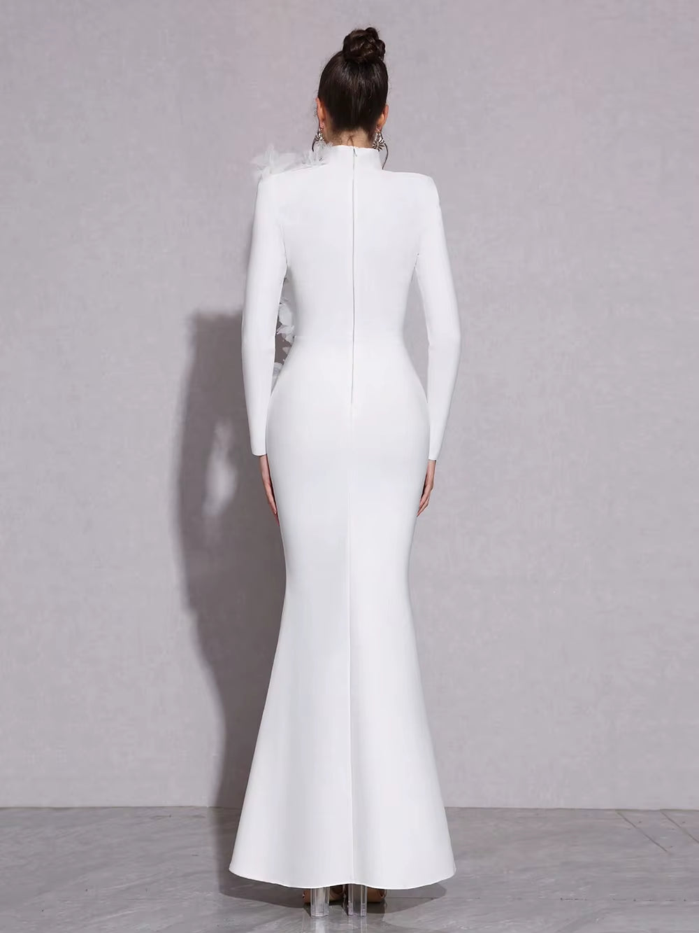 New Women Bandage Dress with Splicing Flowers Maxi Dress Gown