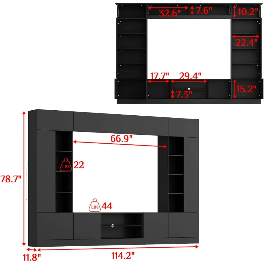  Modern 4-Piece TV Stand Media Console Table with Bookshelves, Lights