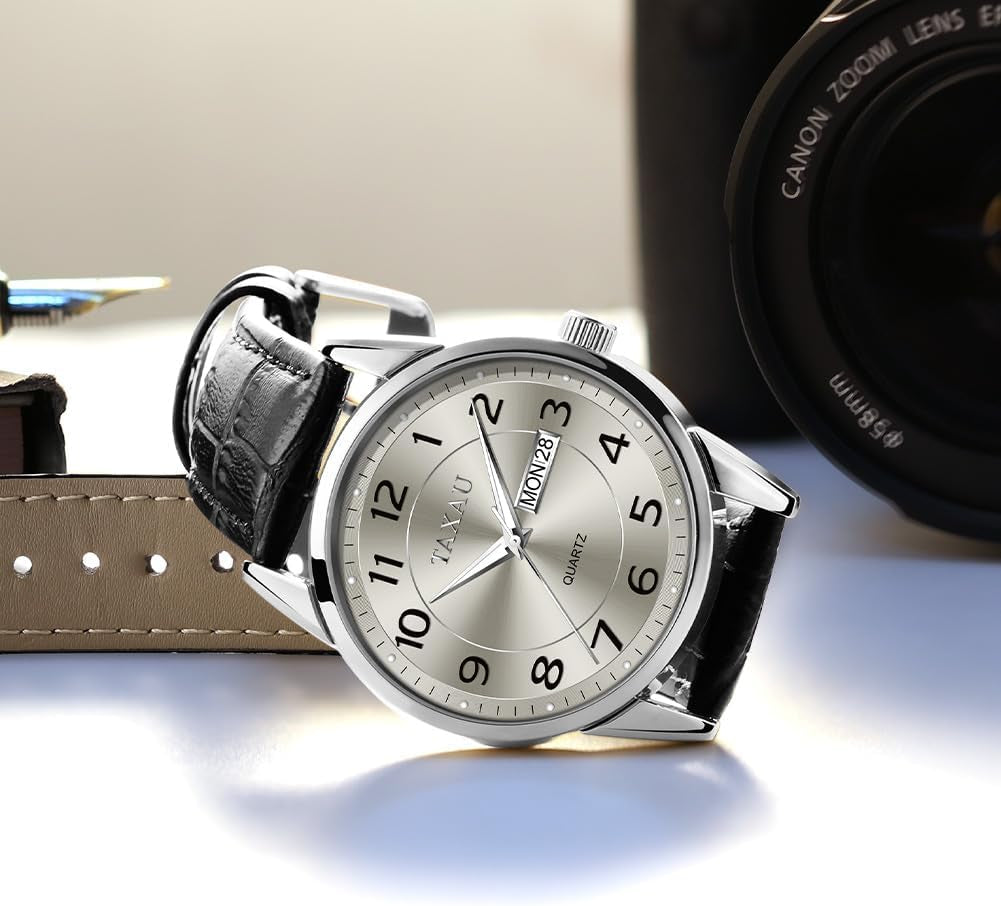 Watches for Men Luxury Analog Waterproof Classic Leather Large Face Simple Easy Read Quartz Minimalist Dress Day Date Quartz Mens Watches