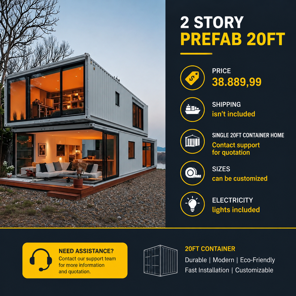 Modern Luxury 2-Story Container Home Prefab Villa Tiny Home
