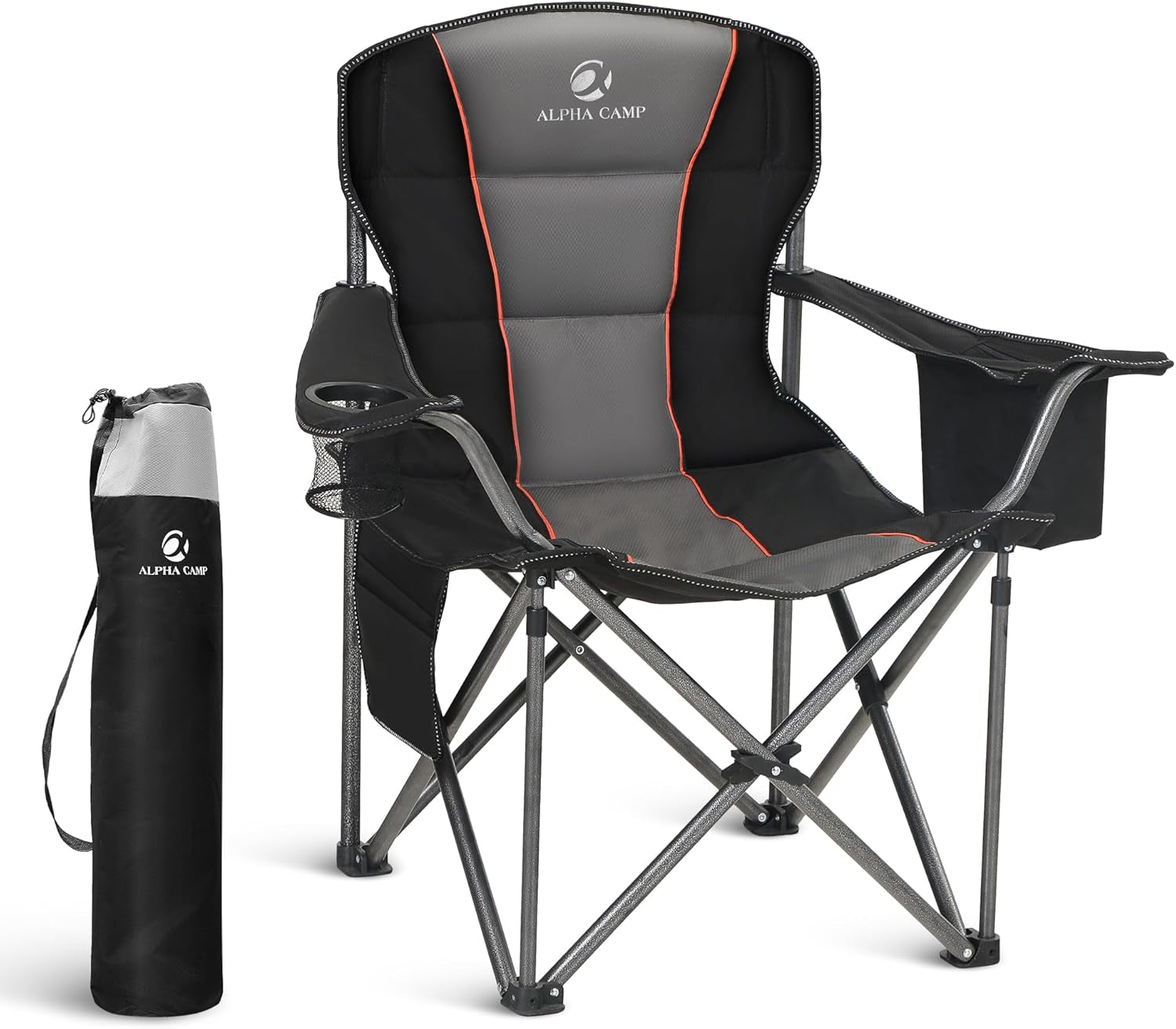 Folding Camping Chair Oversized Heavy Duty Padded Outdoor Chair with Cup Holder Storage and Cooler Bag, 450 LBS Weight Capacity, Thicken 600D Oxford,2 Pack