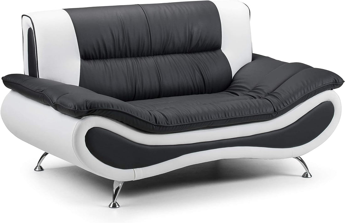 Sofa - Napoli 2 Seater Sofa for Living Room - Black/White Faux Leather Upholstered Couch | Setup Included | Made in EU | Built to Last (2 Seater, Black/White)