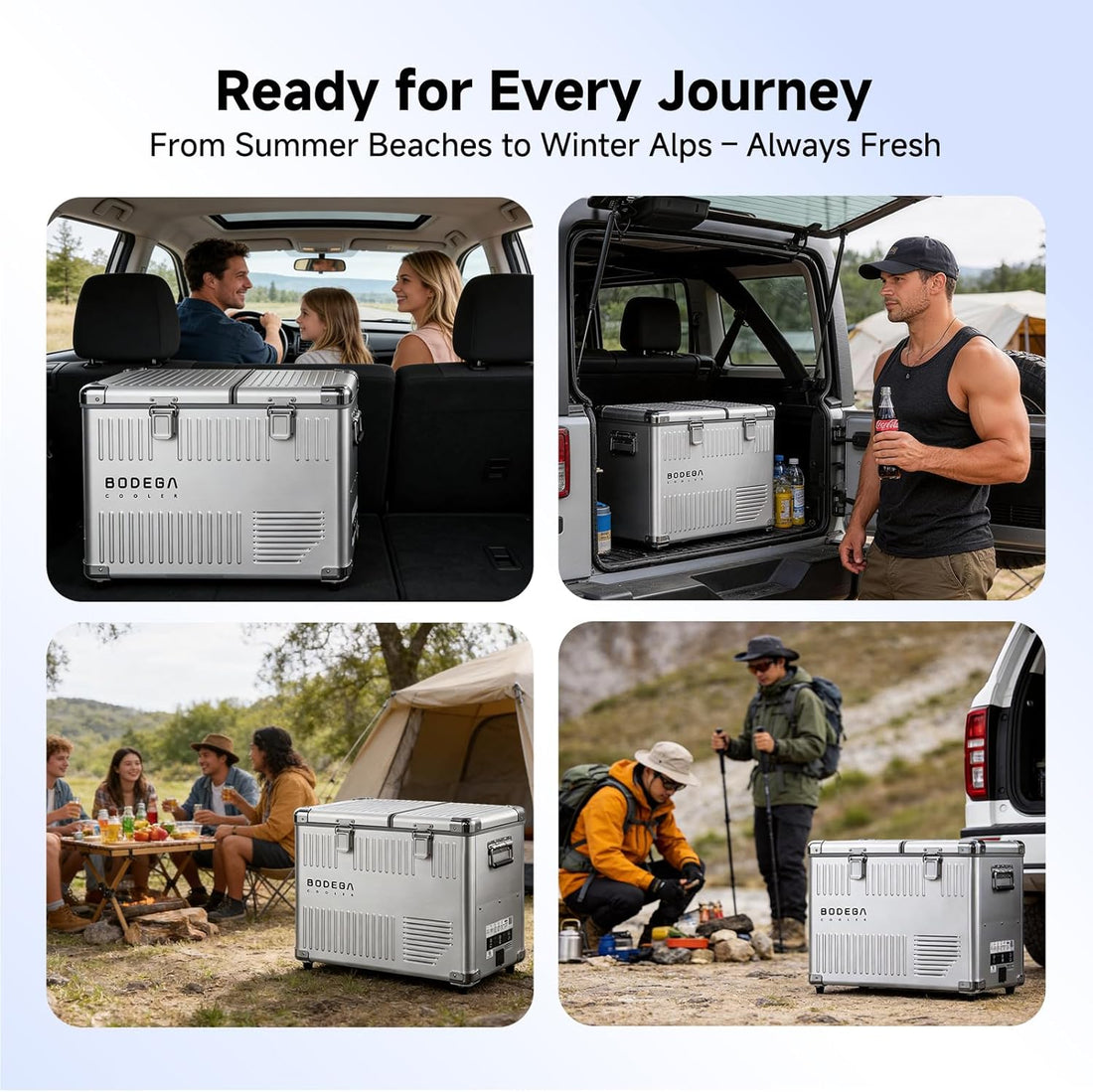 53 Quart (50L) Portable Car Refrigerator, 12V Dual Zone Car Fridge Freezer, Lightweight Aluminum Electric Cooler with Compressor, -4°F to 68°F, DC/AC for Truck, RV, Camping, Van, Home Use