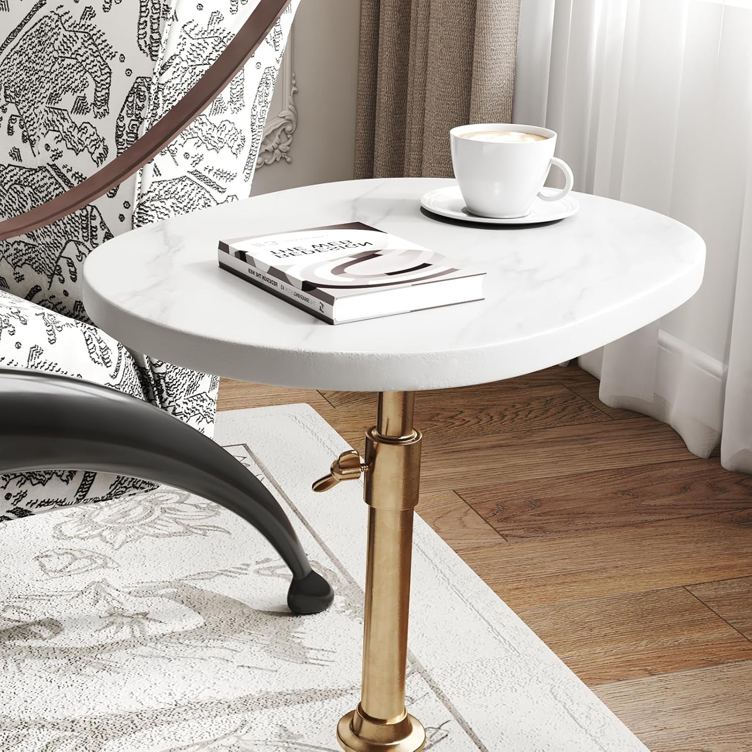 Antique Brass Adjustable-Height Pedestal Drink Table