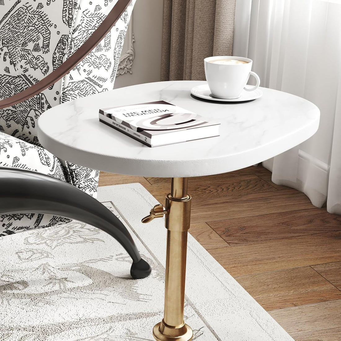 Antique Brass Adjustable-Height Pedestal Drink Table