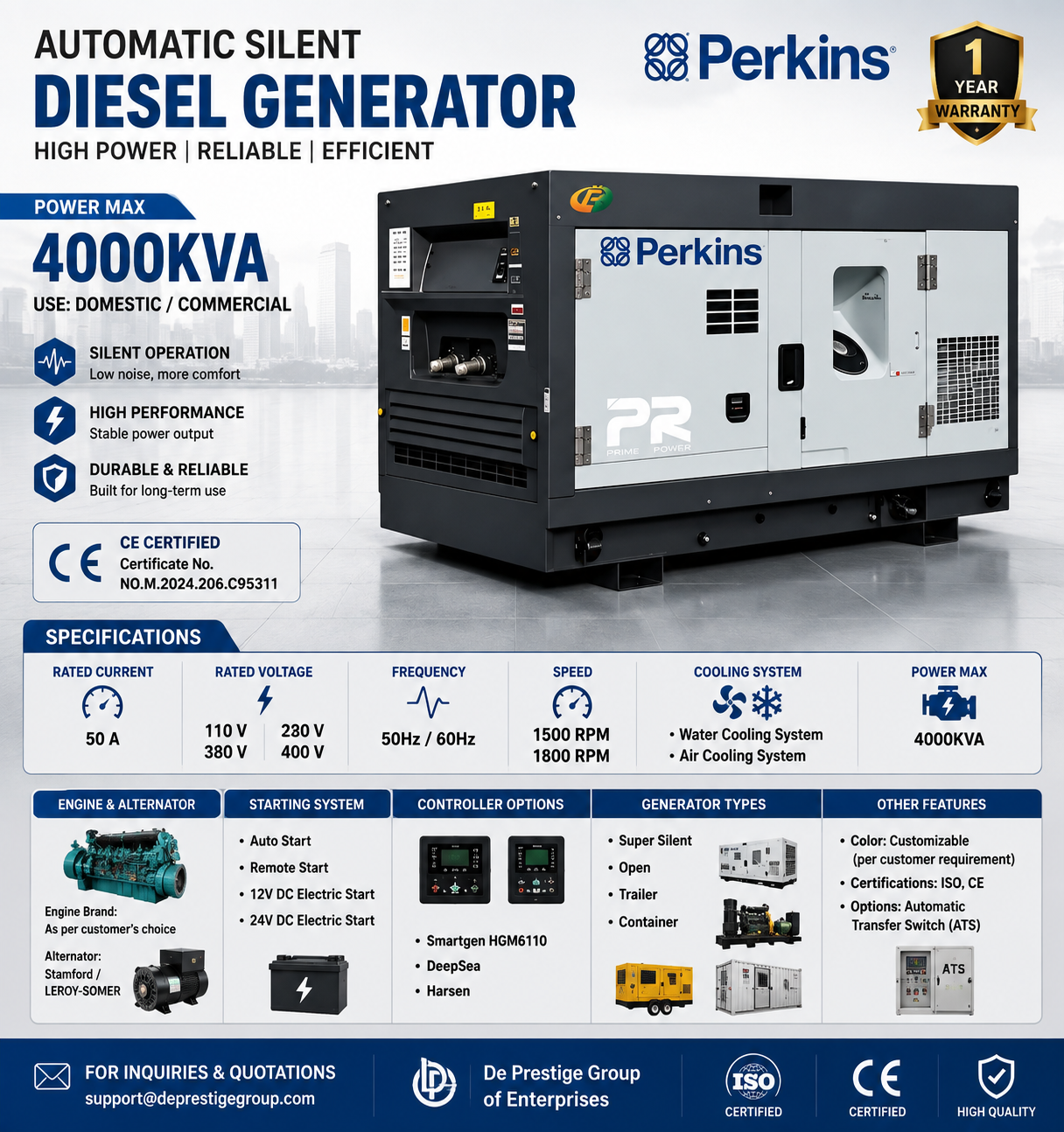 Automatisches, geräuscharmes Dieselaggregat – hohe Leistung, inkl. Garantie.