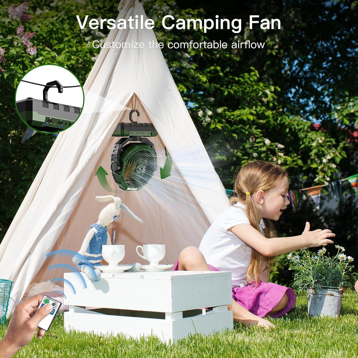 3-In-1 Camping Fan - Portable Fans Rechargeable - 24000Mah Battery Powered Fan with Light & Remote for Indoor, Outdoor, Tent, Travel, Fishing, Jobsite, Gifts for Men Dad Him - Green